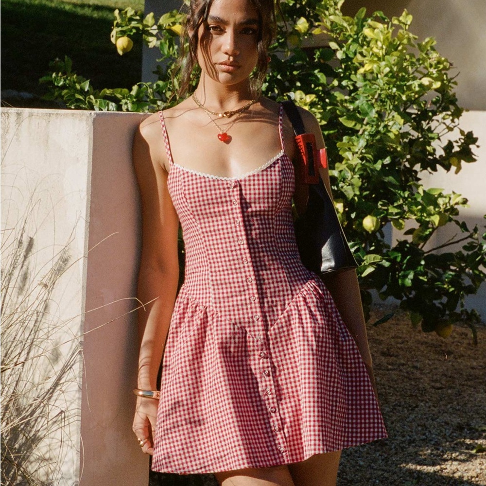 Princess Polly Red Checkered Toulouse Mini Dress Size 6